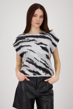 Monari Pullunder MONARI Pullunder Tiger allover, Damen, Gr. 36, grau (ash grau gemustert), Strick, Obermaterial: 88% Polyamid, 6% Baumwolle, 6% Polyacryl, ge