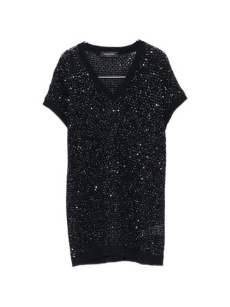 Fabiana Filippi Blue Embellished V Neck T-Shirt