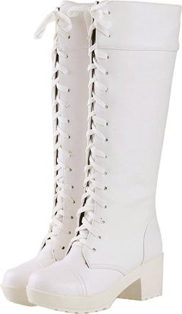 Generic Winter Boots for Women UK Knee High Boots Mid Calf PU Leather Fashion Motorcycle Punk Gorh Shoes Waterproof Work Combat Boot