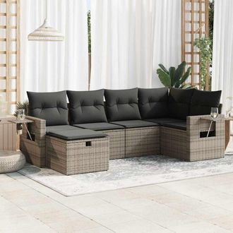 vidaXL Set De Muebles De Jard&iacute;n 6 Pzas Y Cojines Rat&aacute;n Sint&eacute;tico Gris Vidaxl