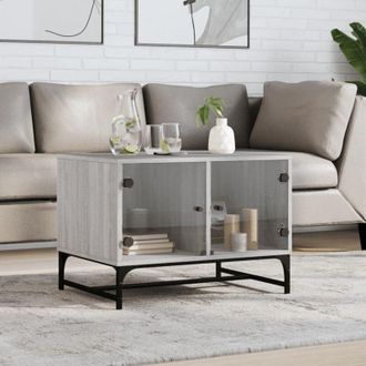 vidaXL Tavolino Salotto con Ante in Vetro Grigio Sonoma 68,5x50x50 cm - Vidaxl