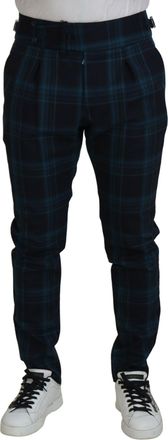 Dolce & Gabbana Blue Purple Plaid Wool Trousers Mens Pants