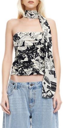 Lioness Island Ruched Strapless Top & Scarf Set in Newspaper at Nordstrom Rack, Size Medium