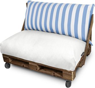 Happers Coj&iacute;n Para Palets Toldotex Blanco-azul Cielo Set: Asiento 120x80x20 (blanco-liso)+respaldo 120x45x25 (rayado) Blanco-azul Cielo