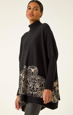 Roman Mono Print High Neck Knit Jumper