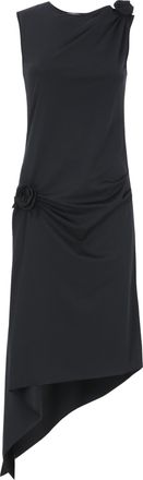 Coperni Asymmetrical Black Dress With Fabric Rose Accents