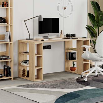 Decortie Colmar Modern Desk with Bookshelf Legs 140cm in Natural | Size: 1 Pack