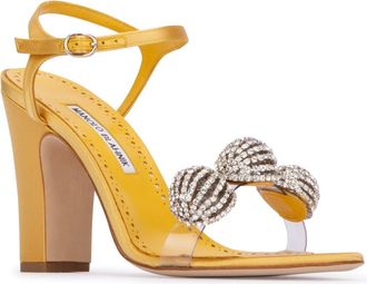 Manolo Blahnik Womens Tacco Heel Sandal Gold Satin