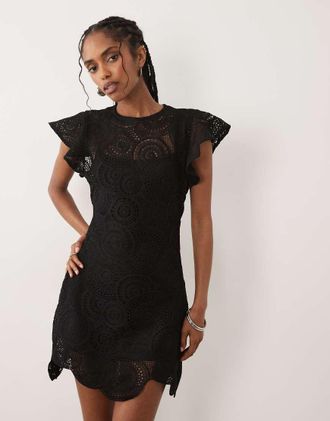 Asos Vestito corto alluncinetto nero con maniche con maniche con volant