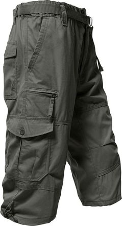 Generic Mens Cargo Shorts | Casual Solid Color 3/4 Length Baggy Combat Trousers | Elasticated Waist with Multi Pockets Grey