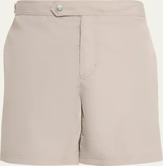 Brunello Cucinelli Mens Tabbed-Waistband Nylon Swim Shorts with Piping
