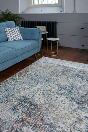 Kukoon Blue Grey Abstract Mosaic Pattern Soft Dense Pile Living Room Area Rug in Mid Blue | Size: 240 cm x 330 cm