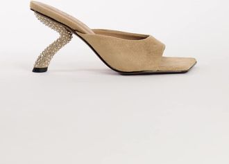 Topshop Octavia sandalo con tacco alto e fascette con strass color tortora-Neutro