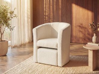Vente-Unique Poltrona cabriolet e pouf in Tessuto bouclette Bianco - JOVANA