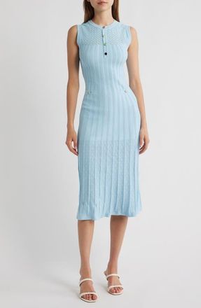 Lipsy Sleeveless Pointelle Rib Midi Dress in Blue at Nordstrom, Size 12 Us