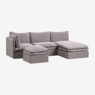 Sklum Sof&aacute; Modular Chaise Longue De 3 Piezas Y Puff En Lino Y Algod&oacute;n Grace Sklum