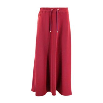 Herno Rokken, Dames, Rood, S, Satijn, Elastische Midi Rok met Tailleband
