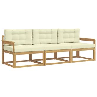 vidaXL Conjunto De Sof&aacute;s De Exterior 3 Pcs Blanco Y Crema Poli&eacute;ster Vidaxl