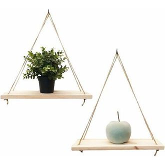 OEM Lot De 2 - Etag&egrave;re Murale Suspendue - D&eacute;coration Tendance En Bois Recycl&eacute; - Crochet Inclus - Essence De Pin - 35 Cm X 14 Cm - R&eacute;alis&eacute;e De Fa&ccedil;on Artisa