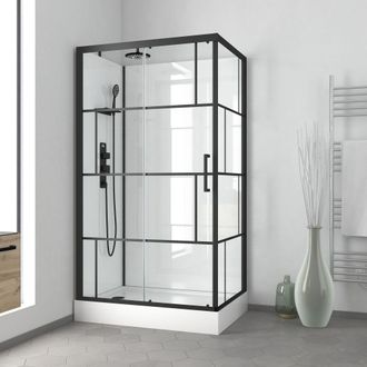 Aurlane Cabina De Ducha 110x80cm / Plato Alto - Base Blanca Y Perfiles Negro Mate