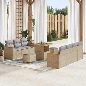 vidaXL Conjunto De Sof&aacute; De Jard&iacute;n Con Coj&iacute;n 10 Pcs Beige Polirat&aacute;n Vidaxl