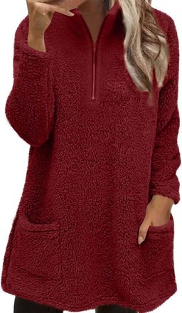 Generic Womens Fleece Jumper Half Zip Fluffy Pullover Jumpers Long Sleeve Oversized Sweatshirts Thick Fuzzy 1/4 Zip Up Warm Stand Collar Soft Longline Tops wi
