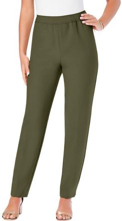 Roaman's Plus Size Classic Bend Over Structured Straight Leg Pull On Pant in Dark Olive Green at Nordstrom, Size 14