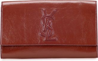 Saint Laurent Pre-owned Womens Clutch Monogram Leather - Brown - One Size