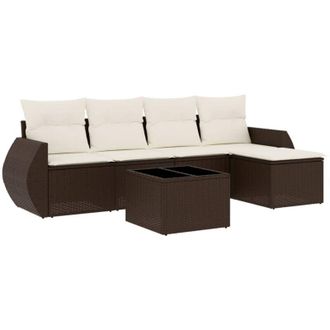 vidaXL Vidaxl - Set Sof&aacute;s De Jard&iacute;n 6 Piezas Y Cojines Rat&aacute;n Sint&eacute;tico Marr&oacute;n