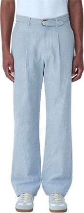 Noah Seersucker Broek met Riem en Enkele Plooien - Heren - Straight fit broeken - Blauw - W30 - Katoen - Broeken