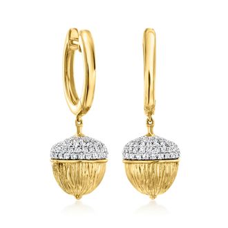 Ross-Simons Diamond Acorn Hoop Drop Earrings in 18kt Gold Over Sterling