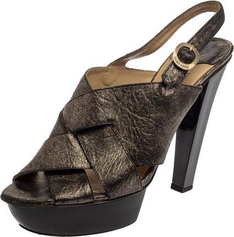Jimmy Choo London Black Shimmery Leather Platform Sandals