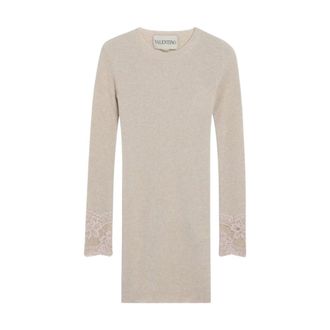 Valentino Vestido de punto de manga larga con pu&ntilde;os de encaje - Dresses - Mujer - Beige - M