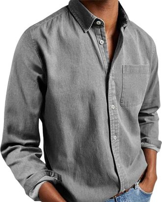 Generic Mens Solid Oxford Shirt Long Sleeve Button Down Shirts with Pocket,Casual Basic Collar Dress Shirt,Untucked Regular Fit Shirt (UK, Alpha, XL, Regular,