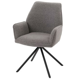 Hhg Hhg - Nunca Usado] Silla De Comedor 490, Silla De Cocina Apoyabrazos, Posici&oacute;n Giratoria Autom&aacute;tica, Tela/textil Boucl&eacute; Oeko-tex Mvg, Gris Claro