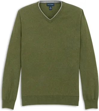 Scott Barber Mens The Classic 12Gg V-Neck Sweater In Olive