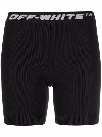 Off-white logo-waistband sports shorts - women - Polyamide/Polyester/Elastane - 40 - Black