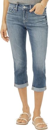 Silver Jeans Co Elyse Curvy Distressed Mid Rise Capri Jeans in Saturday Morning at Nordstrom, Size 27