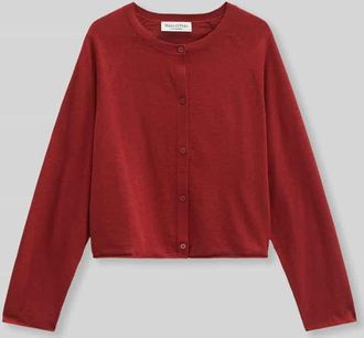 Marc O'Polo Relaxed Fit Strickjacke aus Baumwoll-Leinen-Mix in Bordeaux, Gr&ouml;&szlig;e XL