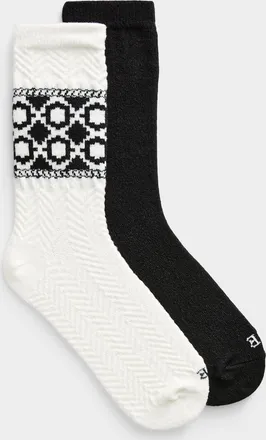 Hue Womens Solid/herringbone socks 2-pack