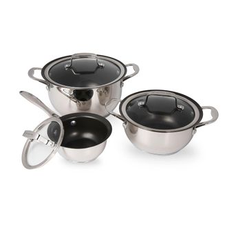Wolfgang Puck Cookware 6-Piece Stainless Steel Pots and Pan Set; Scratch-Resistant Non-Stick Cookware