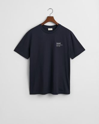 GANT T-Shirt GANT SMALL GRAPHIC SS T-SHIRT, Herren, Gr. S, blau (evening blau), Jersey, Obermaterial: 100% Baumwolle, regular fit, Rundhals, Shirts T-Shirt