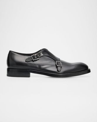 Ferragamo Men & apos;s Leather Double Monk-Strap Shoes