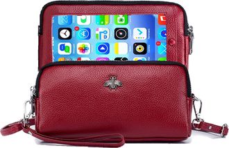 Generic Genuine Leather Touch Screen Phone Bag Case Wristlet Handbag Wallet for Women Girls, L2 - Wine Red