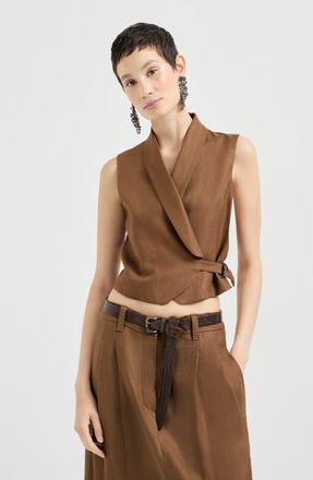 Brunello Cucinelli Linen diagonal vest in Mou at Nordstrom, Size 48 It