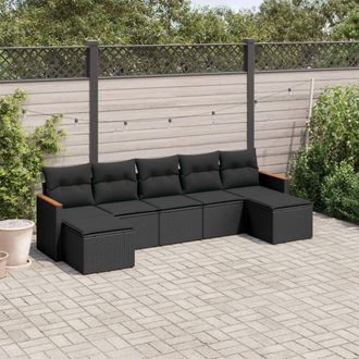 vidaXL Set De Comedor De Jard&iacute;n 7 Pzas Y Cojines Rat&aacute;n Sint&eacute;tico Negro Vidaxl