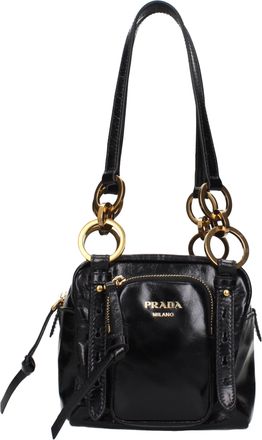 Prada Damens Schwarze Leder-Umh&auml;ngetasche