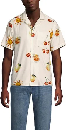 Lands End Short Sleeve Camp Collar Hawaiian Shirt in Ivory/cocktail at Nordstrom, Size Xx-Large