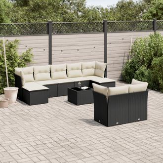 vidaXL Set De Sof&aacute;s De Jard&iacute;n 10 Pzas Cojines Rat&aacute;n Sint&eacute;tico Negro Vidaxl