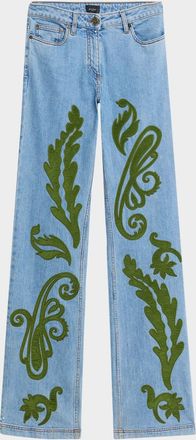 Etro Paisley-Print Denim Straight-Leg Jeans